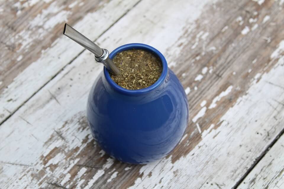 Yerba mate served in traditional gourd and bombilla
